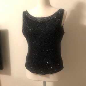 Scala Scoop Neck Black Beaded Tank Top
